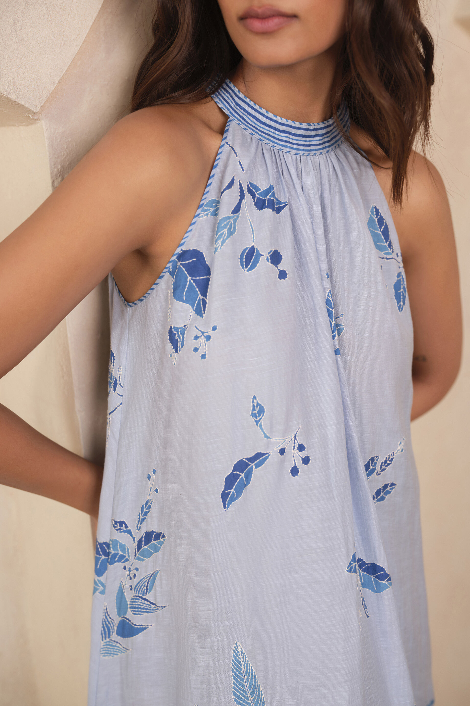 Haiku Hand-embroidered Kantha Dress - Blue, Powder Blue, image 5